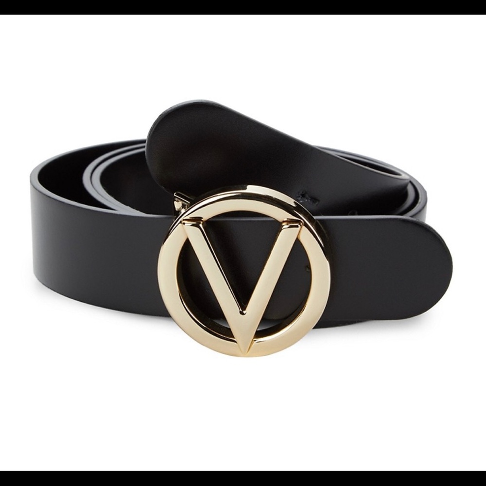 VALENTINO by Mario Valentino Giusy Soave Leather Belt Black/Caramel- Large